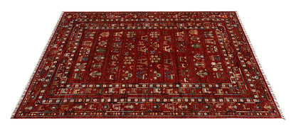 Afghan wool carpet red, handmade 247x178cm