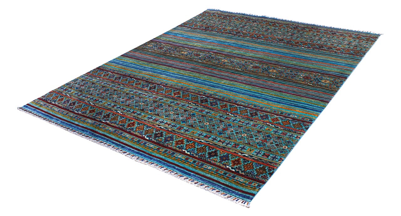 Afghan wool carpet blue, handmade 350x251cm