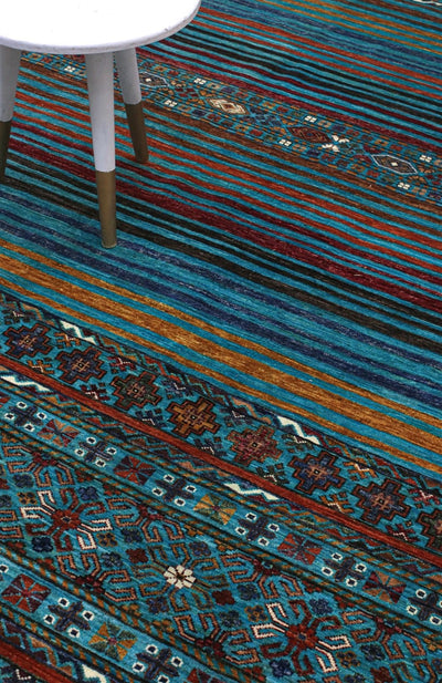 Tappeto Afghan blu in lana, fatto a mano 309x250cm - CarpetLiving