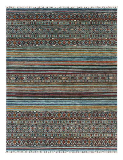 Tappeto Afghan blu in lana, fatto a mano 306x248cm - CarpetLiving