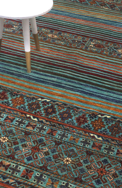 Tappeto Afghan blu in lana, fatto a mano 306x248cm - CarpetLiving