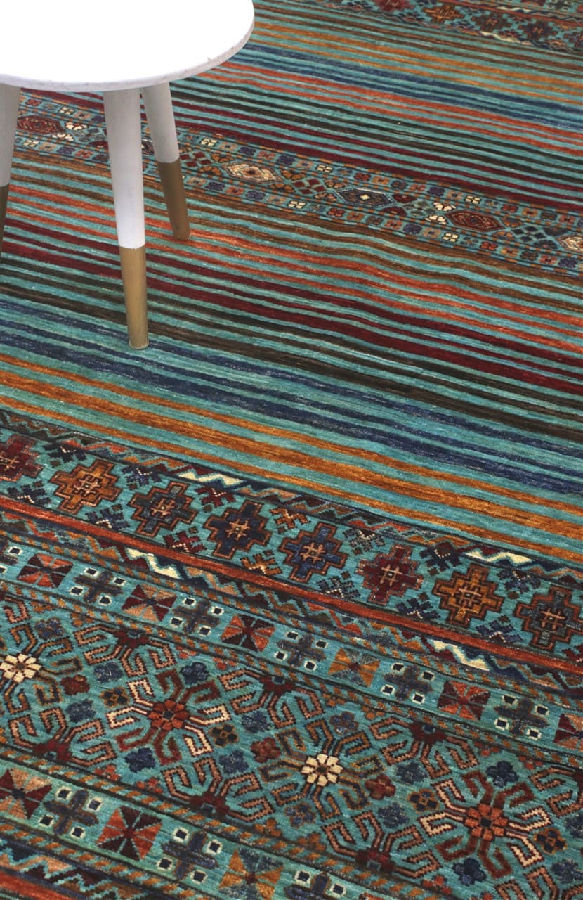 Afghan wool carpet blue, handmade 306x248cm