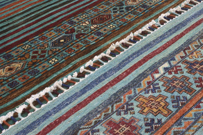 Tappeto Afghan blu in lana, fatto a mano 306x248cm - CarpetLiving