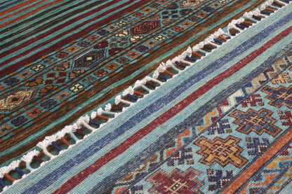 Afghan wool carpet blue, handmade 306x248cm