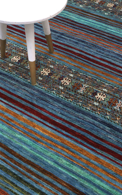Tappeto Afghan blu in lana, fatto a mano 313x237cm - CarpetLiving