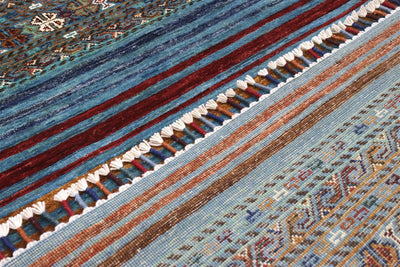 Tappeto Afghan blu in lana, fatto a mano 313x237cm - CarpetLiving