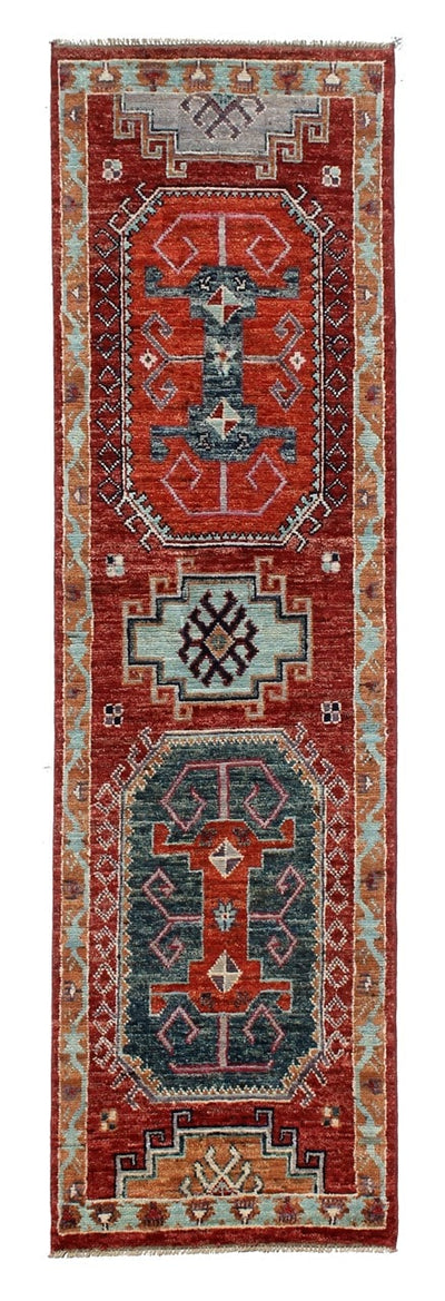 Classic Kazak runner rug, Multicoloured, handmade, 329x82cm