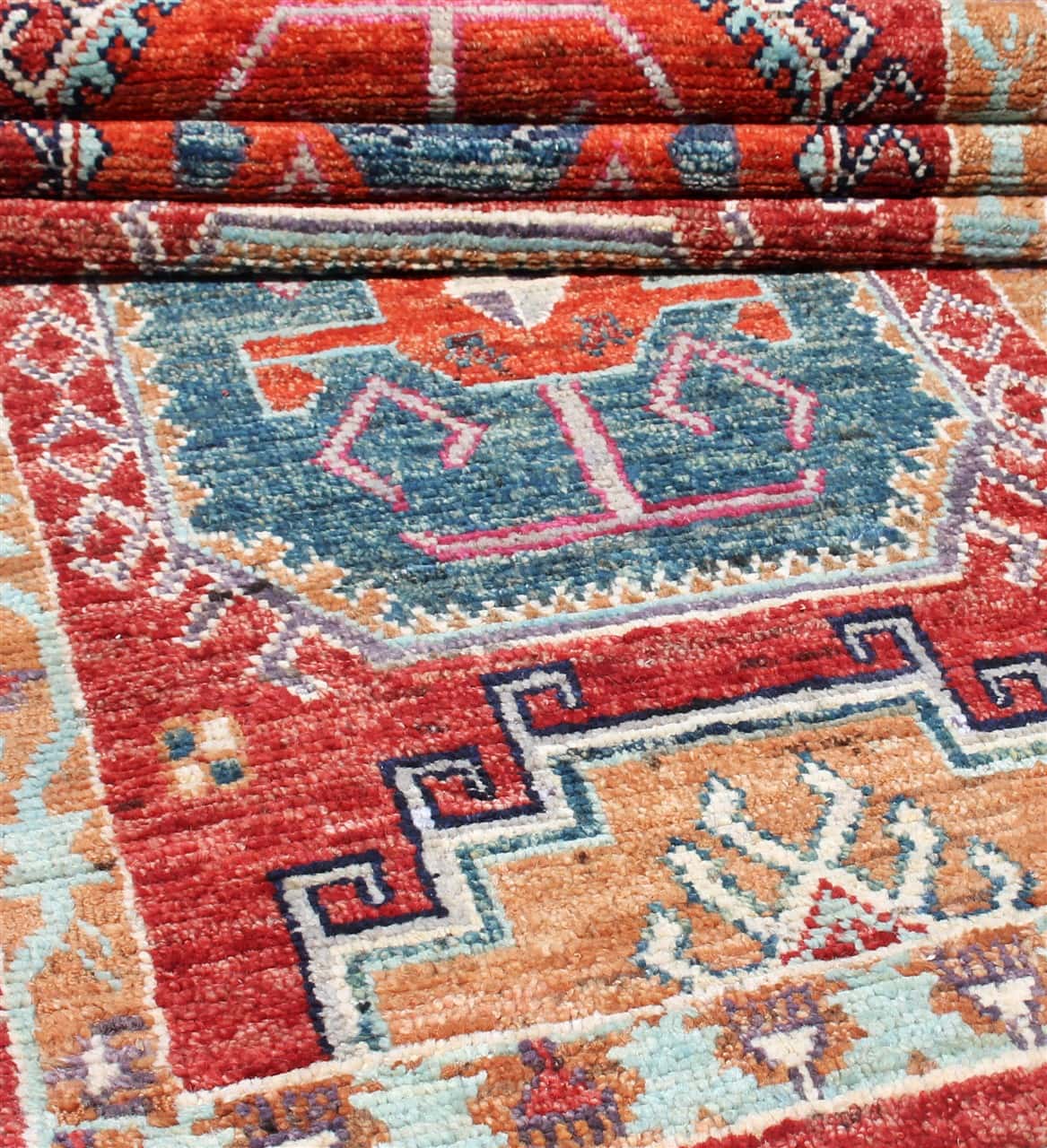 Classic Kazak runner rug, Multicoloured, handmade, 329x82cm