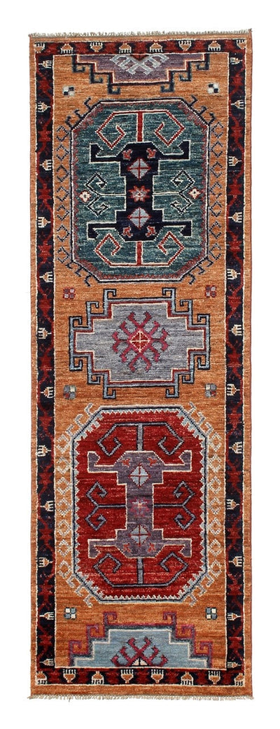 Classic Kazak runner rug, Multicoloured, handmade, 288x82cm
