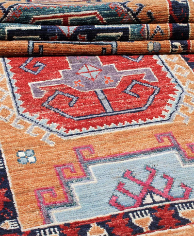 Classic Kazak runner rug, Multicoloured, handmade, 288x82cm
