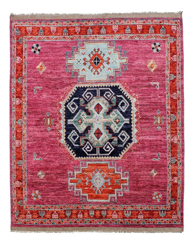 Classic Kazak carpet, Pink, handmade, 234x179cm