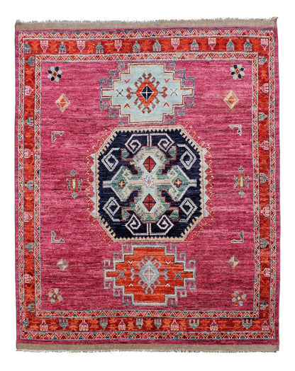 Classic Kazak carpet, Pink, handmade, 234x179cm