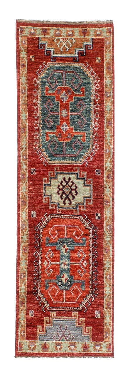 Classic Kazak runner rug, Red, handmade, 292x83cm