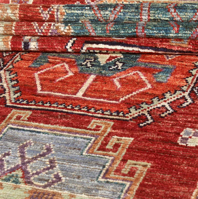Tappeto Passatoia Kazak Classico, Rosso, fatto a mano, 292x83cm - CarpetLiving