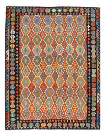 Tappeto Kilim Kaudani Afghan fatto a mano multicolore 354x272cm