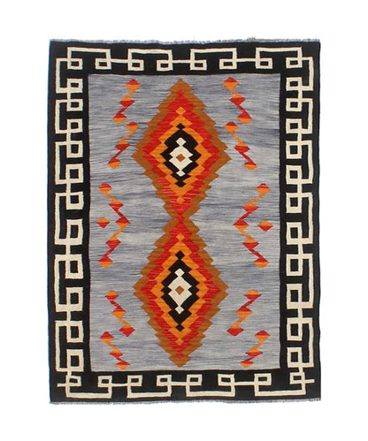 Tappeto Kilim moderno in lana multicolore 205x160cm