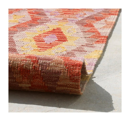 Tappeto Kilim Kaudani Afghan fatto a mano multicolore 294x203cm