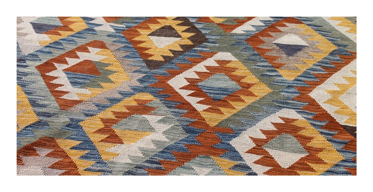 Tappeto Kilim Kaudani Afghan fatto a mano multicolore 299x209cm