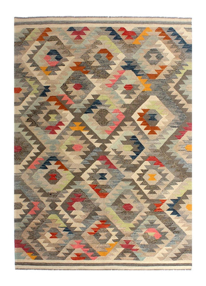 Tappeto Kilim Kaudani Afghan fatto a mano multicolore 300x203cm