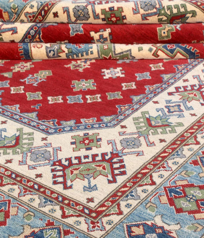 Classic Kazak carpet, Red, handmade, 192x145cm