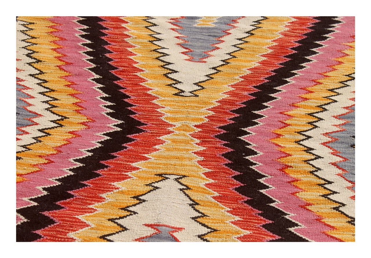 Tappeto Kilim moderno in lana multicolore 143x104cm