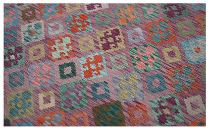 Tappeto Kilim Kaudani Afghan fatto a mano multicolore 294x234cm