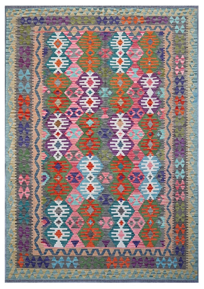 Tappeto Kilim Kaudani Afghan fatto a mano multicolore 300x204cm