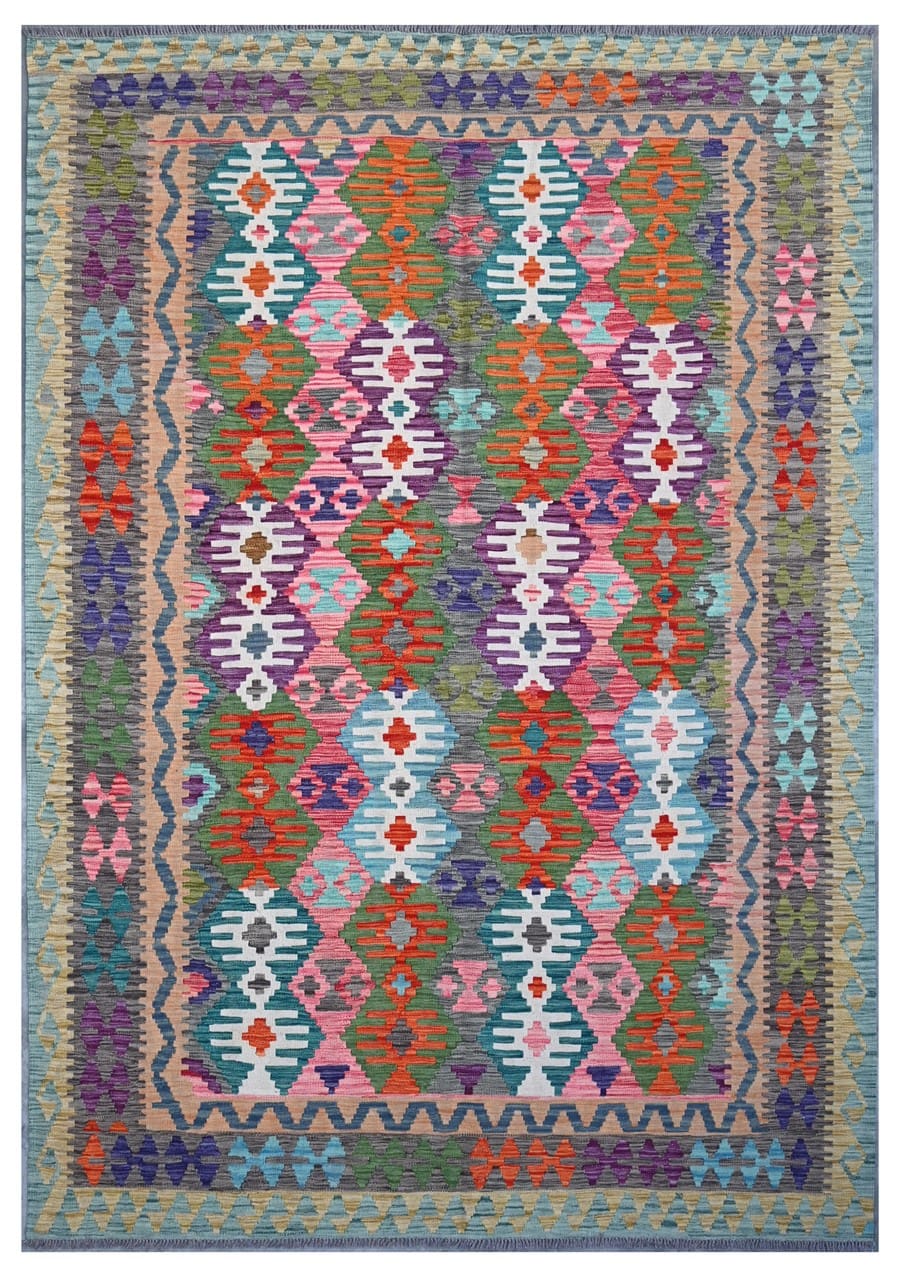 Tappeto Kilim Kaudani Afghan fatto a mano multicolore 300x204cm