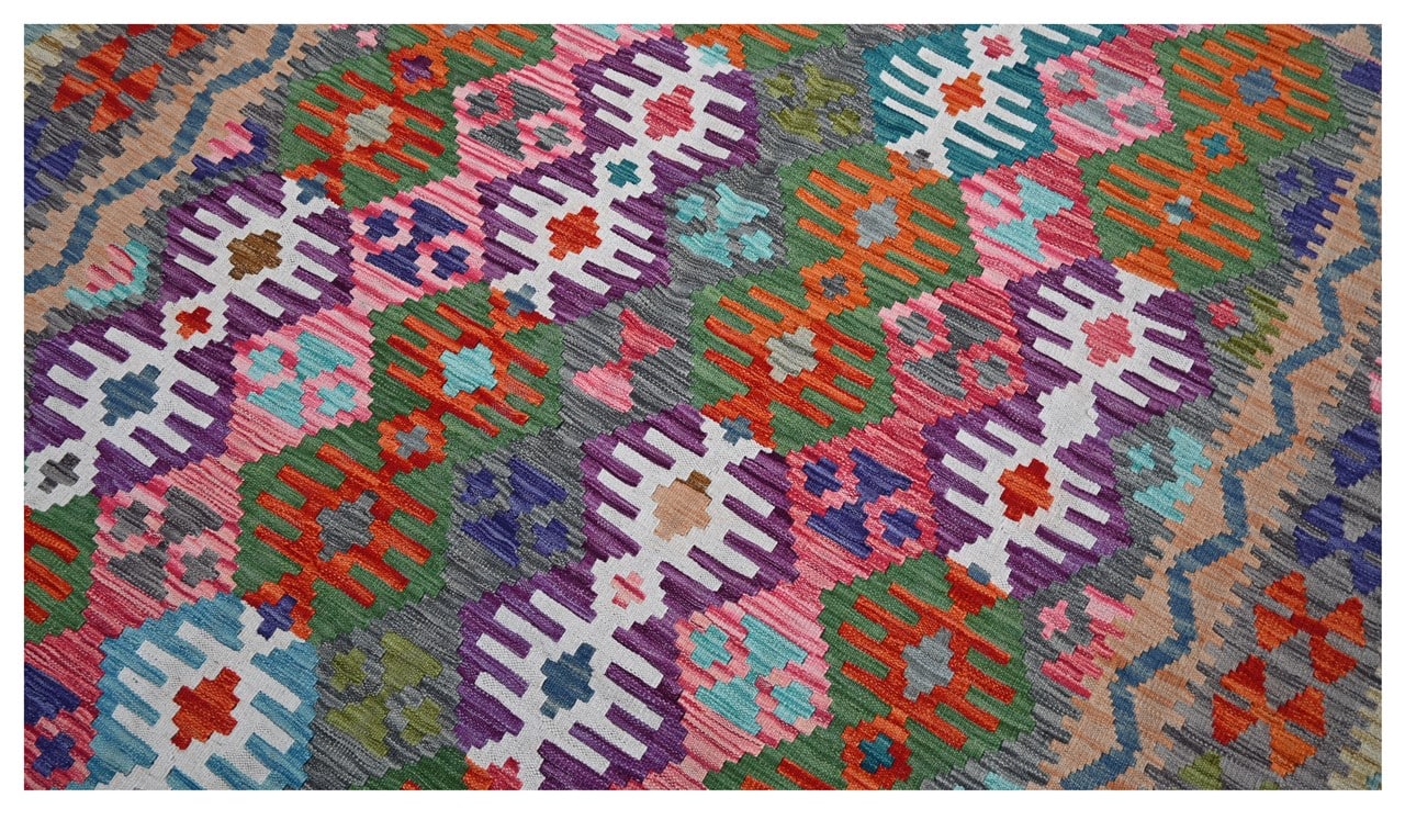 Tappeto Kilim Kaudani Afghan fatto a mano multicolore 300x204cm