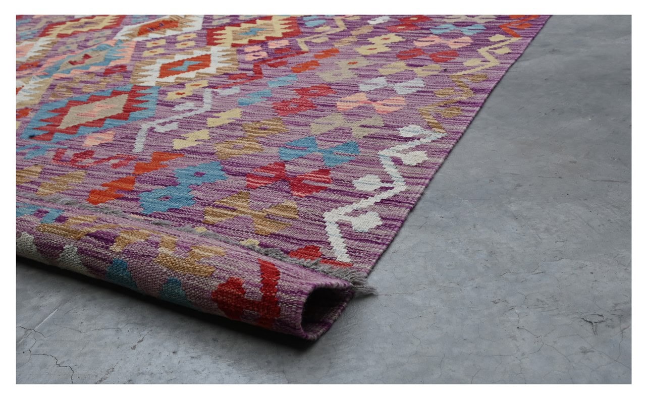 Tappeto Kilim Kaudani Afghan fatto a mano multicolore 311x197cm