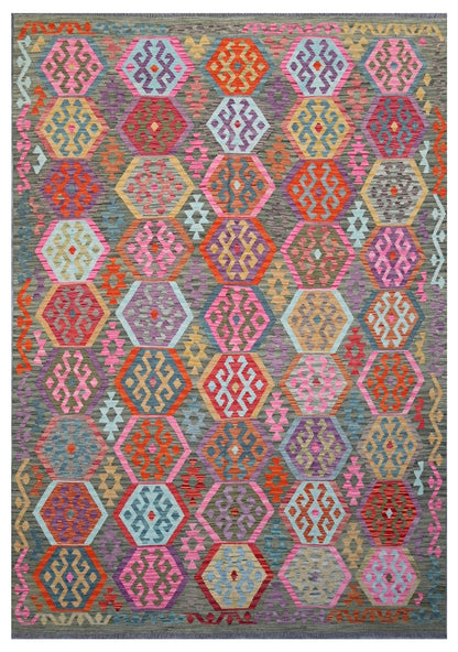 Tappeto Kilim Kaudani Afghan fatto a mano multicolore 300x213cm