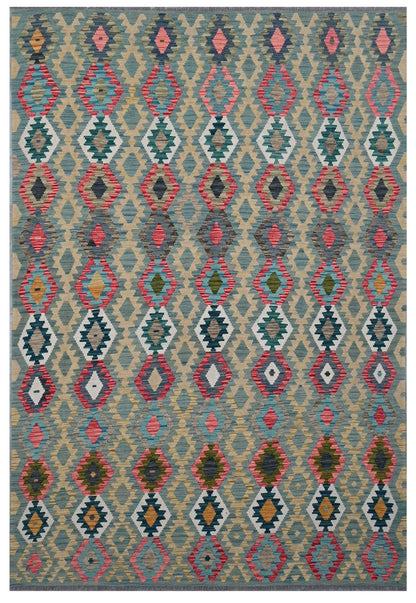 Tappeto Kilim Kaudani Afghan fatto a mano multicolore 295x210cm