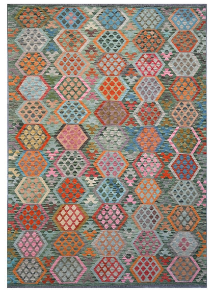 Tappeto Kilim Kaudani Afghan fatto a mano multicolore 304x210cm