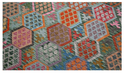 Tappeto Kilim Kaudani Afghan fatto a mano multicolore 304x210cm