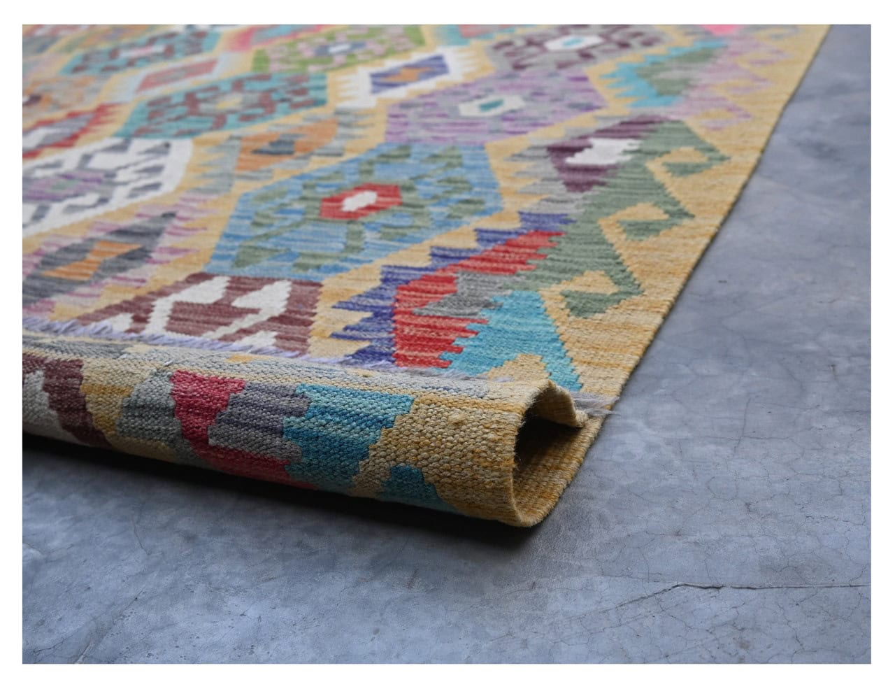 Tappeto Kilim Kaudani Afghan fatto a mano multicolore 302x208cm