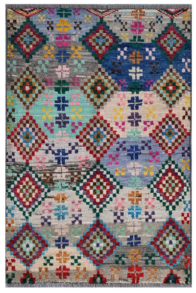 Taimany - Tappeto Tribale in Lana Multicolore - Fatto a Mano 120x79cm - CarpetLiving