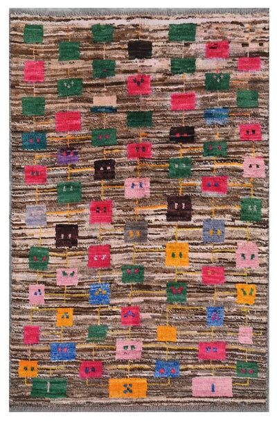 Taimany - Tappeto Tribale in Lana Multicolore - Fatto a Mano 141x89cm