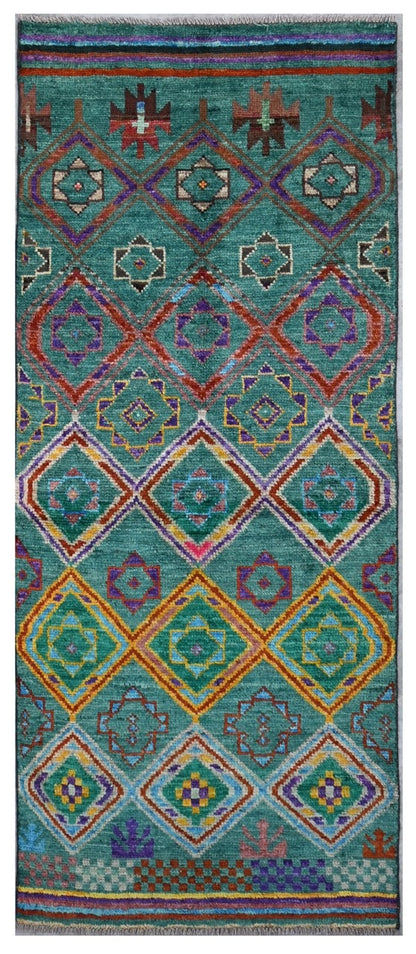 Taimany - Multicolor Tribal Wool Rug - Hand-Knotted 198x78cm