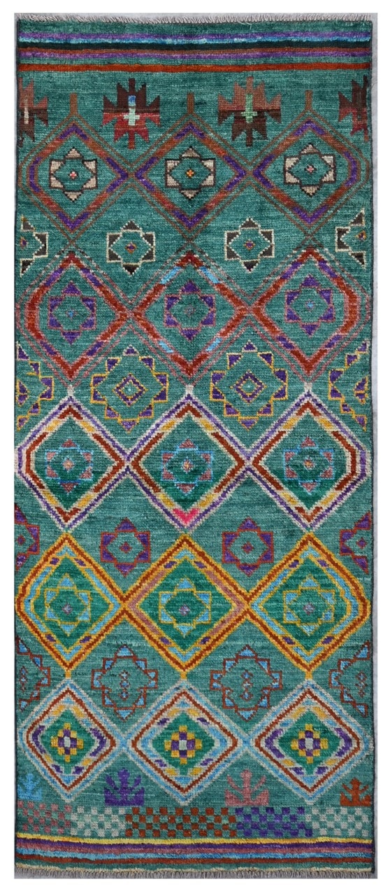 Taimany - Multicolor Tribal Wool Rug - Hand-Knotted 198x78cm