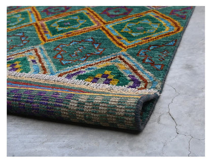 Taimany - Multicolor Tribal Wool Rug - Hand-Knotted 198x78cm
