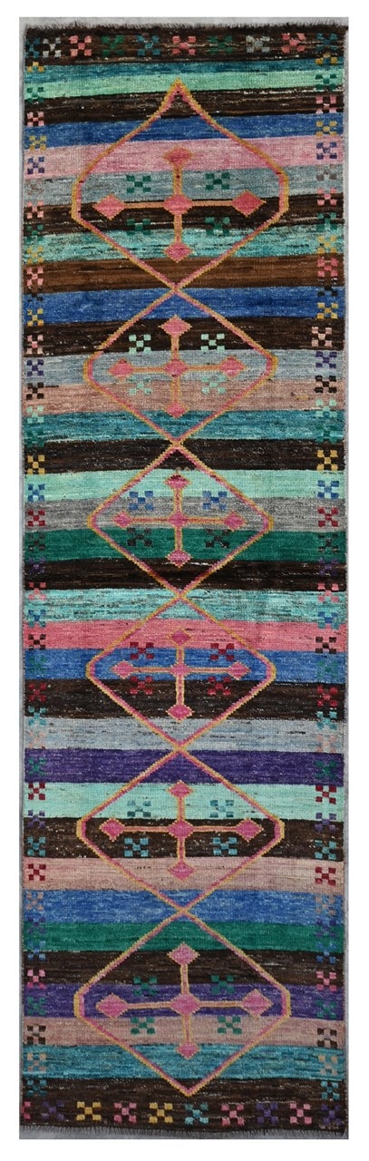 Taimany - Multicolor Tribal Wool Runner Rug - Hand-Knotted 297x76cm