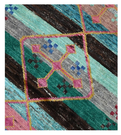Taimany - Tappeto Passatoia Tribale in Lana Multicolore - Fatto a Mano 297x76cm