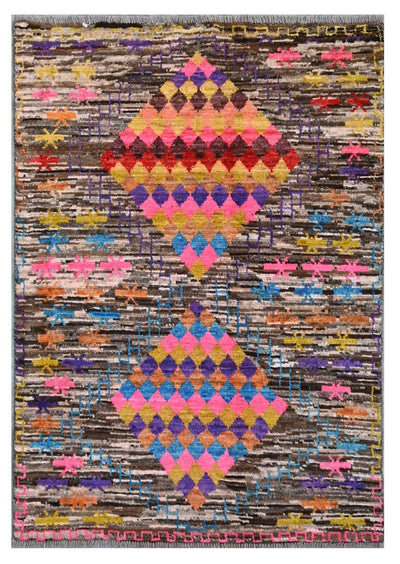 Taimany - Tappeto Tribale in Lana Multicolore - Fatto a Mano 135x93cm