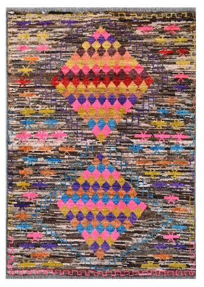 Taimany - Multicolor Tribal Wool Rug - Hand-Knotted 135x93cm