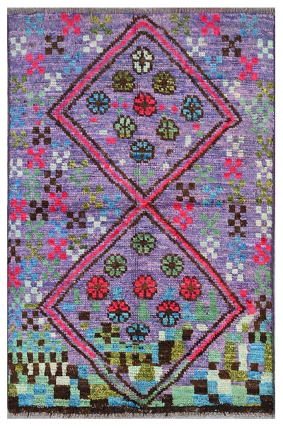 Tappeto tribale viola in lana, fatto a mano, 119x76 cm - CarpetLiving