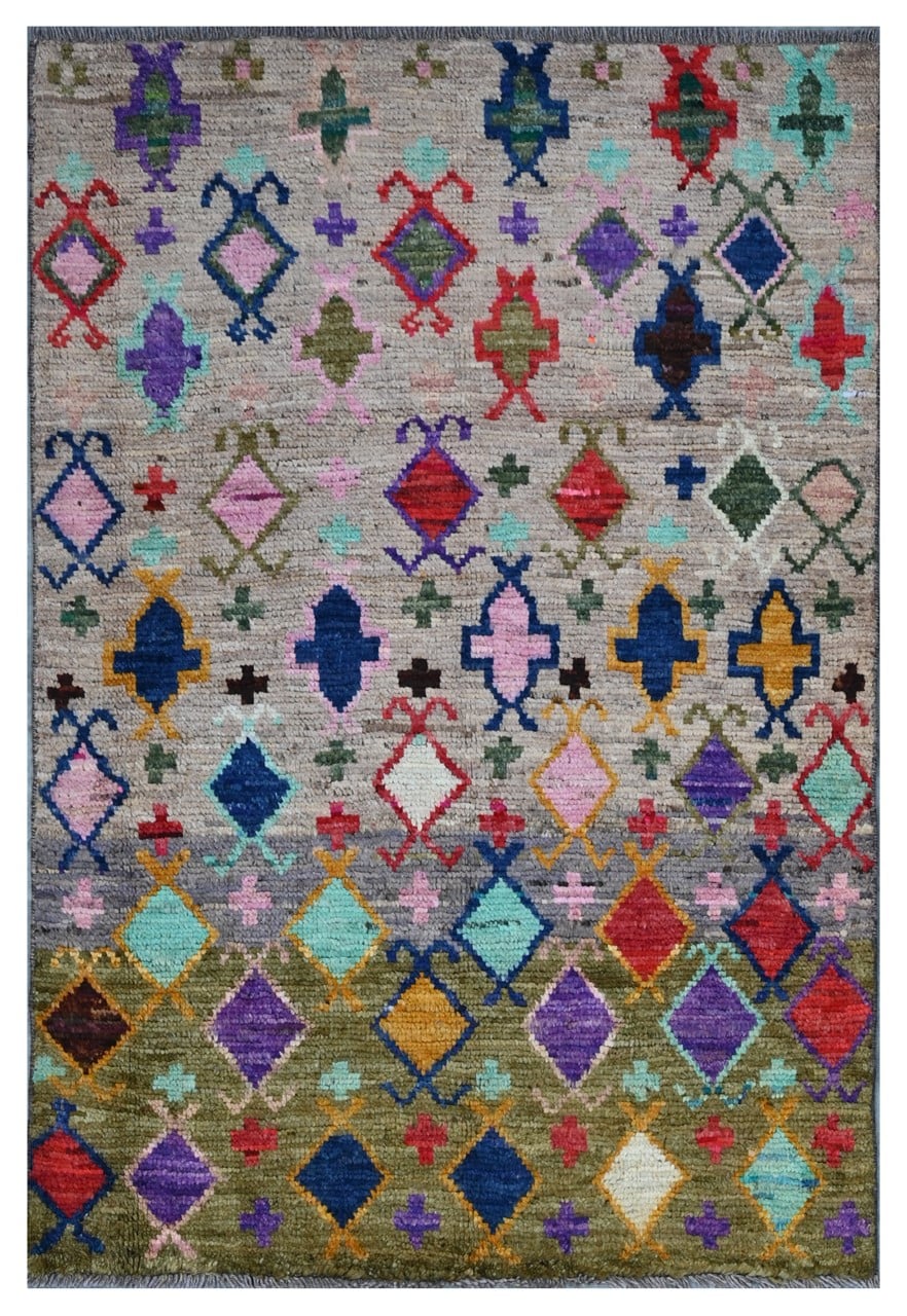 Taimany - Multicolor Tribal Wool Rug - Hand-Knotted 137x91cm