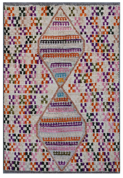 Taimany - Multicolor Tribal Wool Rug - Hand-Knotted 118x80cm