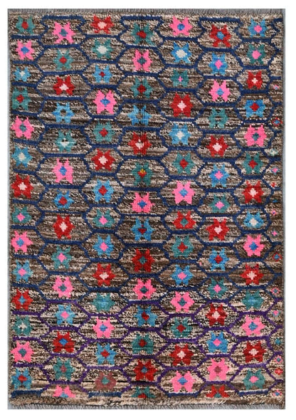 Taimany - Multicolor Tribal Wool Rug - Hand-Knotted 111x75cm
