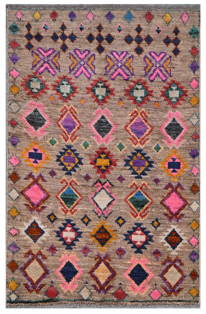 Taimany - Multicolor Tribal Wool Rug - Hand-Knotted 125x78cm