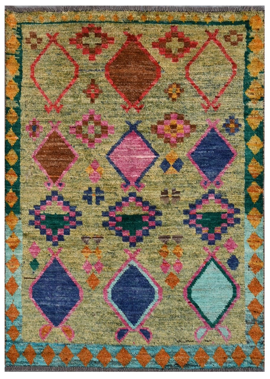 Taimany - Multicolor Tribal Wool Rug - Hand-Knotted 136x98cm